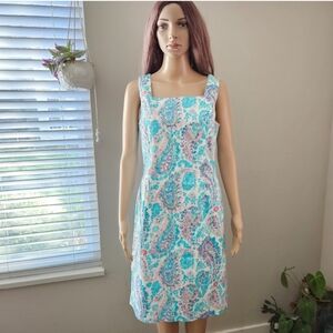 Talbots dress size 6  blue Fresco Paisley  sleeveless sheath midi